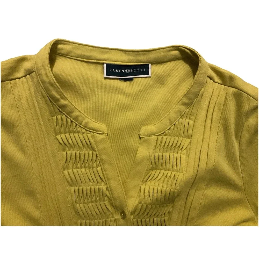 Karen Scott Blouse Top Women’s 3/4 Sleeve Pintuck Knit - Picture 2 of 5